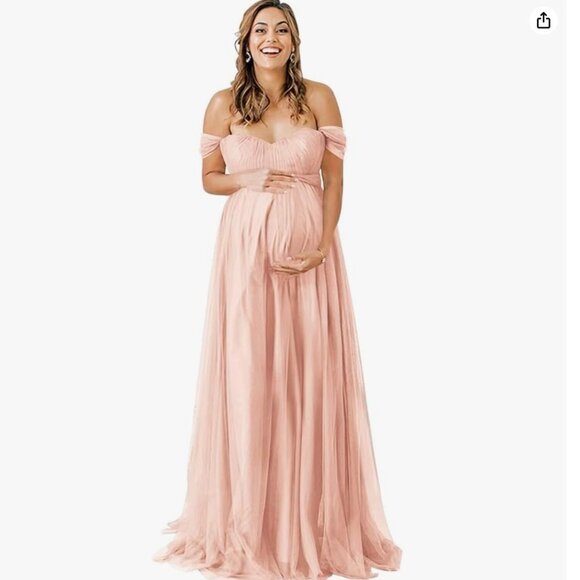 Dresses & Skirts - Blush Pink Tulle Off Shoulder Maternity Gown
